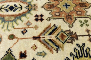 Cream & Rust Tribal Geometric 3X10 Indo-Karajeh Oriental  Runner Rug