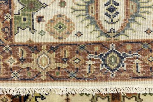 Cream & Rust Tribal Geometric 3X10 Indo-Karajeh Oriental  Runner Rug
