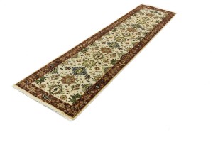 Cream & Rust Tribal Geometric 3X10 Indo-Karajeh Oriental  Runner Rug