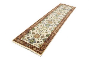 Cream & Rust Tribal Geometric 3X10 Indo-Karajeh Oriental  Runner Rug