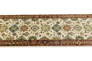 Cream & Rust Tribal Geometric 3X10 Indo-Karajeh Oriental  Runner Rug