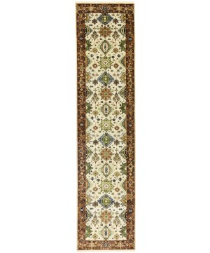 Cream & Rust Tribal Geometric 3X10 Indo-Karajeh Oriental  Runner Rug
