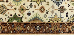 Cream & Rust Tribal Geometric 3X10 Indo-Karajeh Oriental  Runner Rug