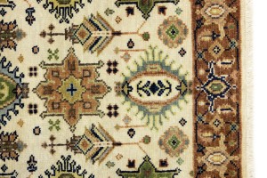 Cream & Rust Tribal Geometric 3X10 Indo-Karajeh Oriental  Runner Rug