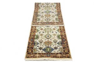 Cream & Rust Tribal Geometric 3X10 Indo-Karajeh Oriental  Runner Rug