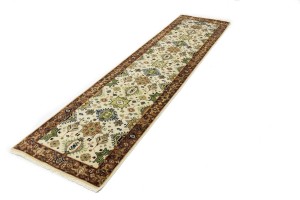 Cream & Rust Tribal Geometric 3X10 Indo-Karajeh Oriental  Runner Rug