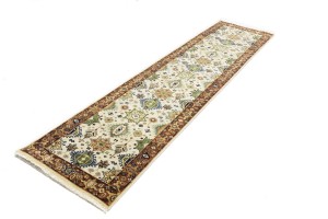 Cream & Rust Tribal Geometric 3X10 Indo-Karajeh Oriental  Runner Rug