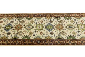 Cream & Rust Tribal Geometric 3X10 Indo-Karajeh Oriental  Runner Rug