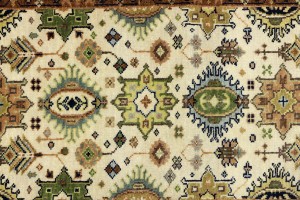 Cream & Rust Tribal Geometric 3X10 Indo-Karajeh Oriental  Runner Rug