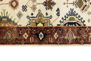 Cream & Rust Tribal Geometric 3X14 Indo-Karajeh Oriental  Runner Rug