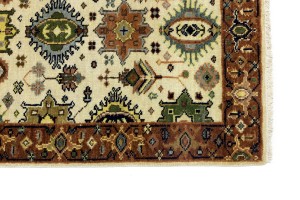 Cream & Rust Tribal Geometric 3X14 Indo-Karajeh Oriental  Runner Rug