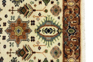 Cream & Rust Tribal Geometric 3X14 Indo-Karajeh Oriental  Runner Rug