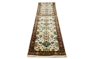 Cream & Rust Tribal Geometric 3X14 Indo-Karajeh Oriental  Runner Rug