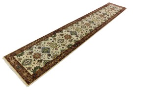 Cream & Rust Tribal Geometric 3X14 Indo-Karajeh Oriental  Runner Rug