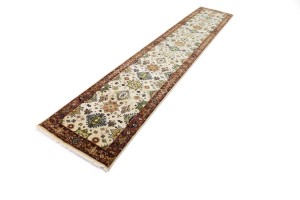 Cream & Rust Tribal Geometric 3X14 Indo-Karajeh Oriental  Runner Rug