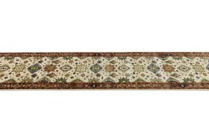 Cream & Rust Tribal Geometric 3X14 Indo-Karajeh Oriental  Runner Rug