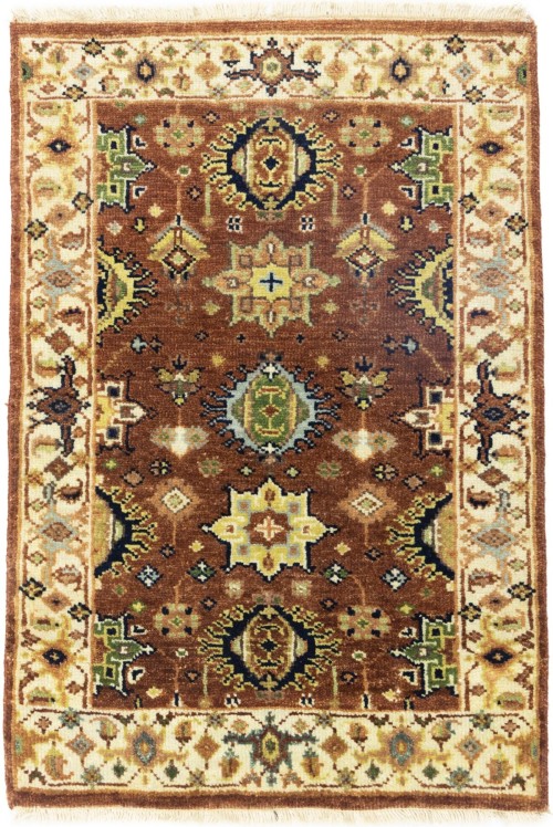 Rust & Cream Tribal Geometric 2X3 Indo-Karajeh Oriental Rug