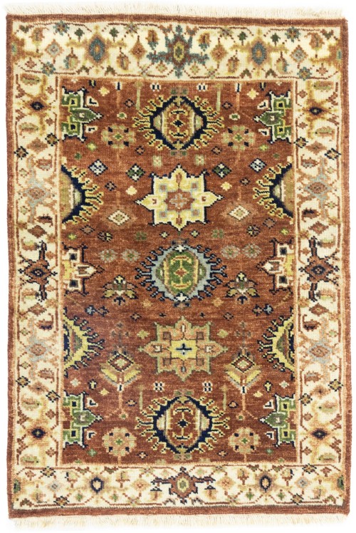 Rust & Cream Tribal Geometric 2X3 Indo-Karajeh Oriental Rug