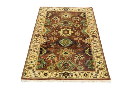 Rust & Cream Tribal Geometric 3X5 Indo-Karajeh Oriental Rug