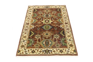 Rust & Cream Tribal Geometric 3X5 Indo-Karajeh Oriental Rug