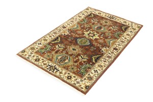Rust & Cream Tribal Geometric 3X5 Indo-Karajeh Oriental Rug