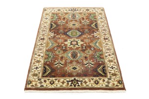 Rust & Cream Tribal Geometric 3X5 Indo-Karajeh Oriental Rug