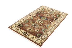 Rust & Cream Tribal Geometric 3X5 Indo-Karajeh Oriental Rug