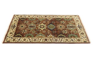 Rust & Cream Tribal Geometric 3X5 Indo-Karajeh Oriental Rug