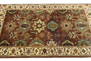 Rust & Cream Tribal Geometric 3X5 Indo-Karajeh Oriental Rug