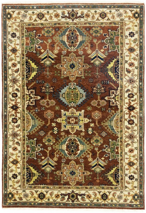 Rust & Cream Tribal Geometric 4X6 Indo-Karajeh Oriental Rug