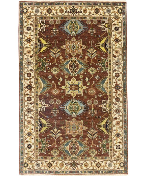 Rust & Cream Tribal Geometric 5X8 Indo-Karajeh Oriental Rug