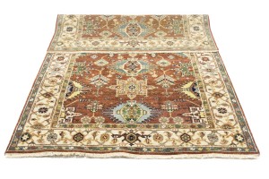 Rust & Cream Tribal Geometric 5X8 Indo-Karajeh Oriental Rug