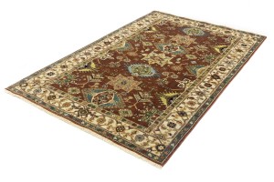 Rust & Cream Tribal Geometric 5X8 Indo-Karajeh Oriental Rug