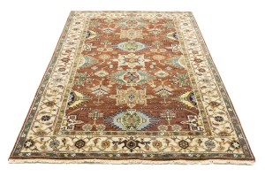 Rust & Cream Tribal Geometric 5X8 Indo-Karajeh Oriental Rug