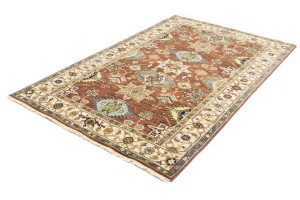 Rust & Cream Tribal Geometric 5X8 Indo-Karajeh Oriental Rug