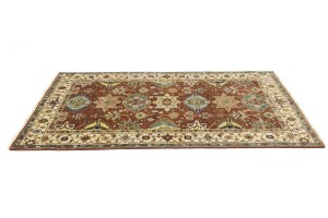 Rust & Cream Tribal Geometric 5X8 Indo-Karajeh Oriental Rug
