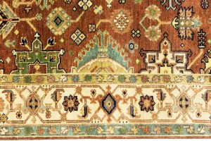 Rust & Cream Tribal Geometric 5X8 Indo-Karajeh Oriental Rug