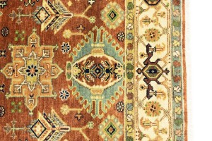 Rust & Cream Tribal Geometric 5X8 Indo-Karajeh Oriental Rug