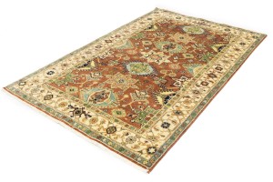 Rust & Cream Tribal Geometric 5X8 Indo-Karajeh Oriental Rug