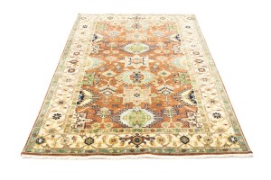 Rust & Cream Tribal Geometric 5X8 Indo-Karajeh Oriental Rug
