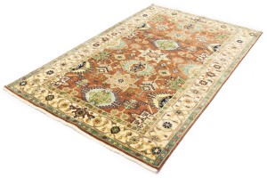 Rust & Cream Tribal Geometric 5X8 Indo-Karajeh Oriental Rug