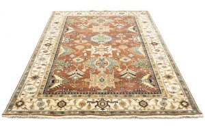 Rust & Cream Tribal Geometric 6X9 Indo-Karajeh Oriental Rug