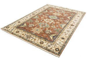 Rust & Cream Tribal Geometric 6X9 Indo-Karajeh Oriental Rug