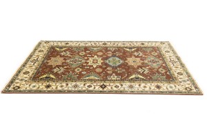 Rust & Cream Tribal Geometric 6X9 Indo-Karajeh Oriental Rug