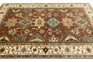 Rust & Cream Tribal Geometric 6X9 Indo-Karajeh Oriental Rug