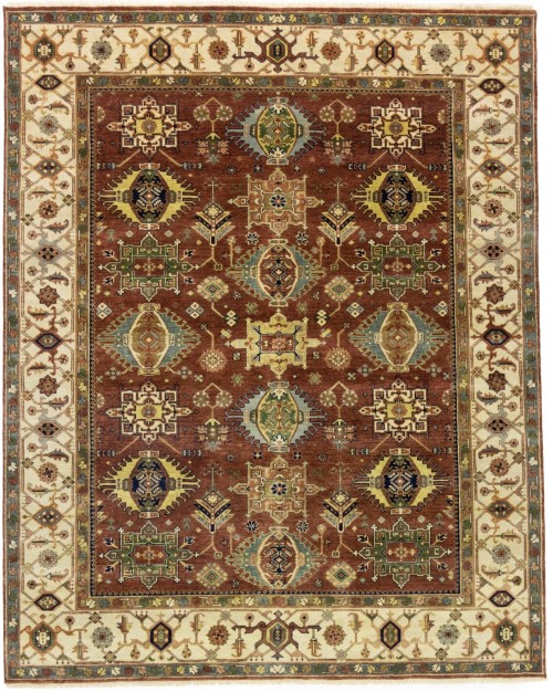 Rust & Cream Tribal Geometric 8X10 Indo-Karajeh Oriental Rug