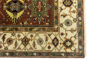 Rust & Cream Tribal Geometric 8X10 Indo-Karajeh Oriental Rug