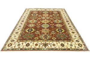 Rust & Cream Tribal Geometric 8X10 Indo-Karajeh Oriental Rug
