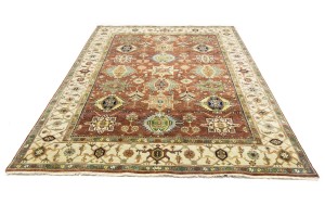 Rust & Cream Tribal Geometric 8X10 Indo-Karajeh Oriental Rug
