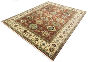 Rust & Cream Tribal Geometric 8X10 Indo-Karajeh Oriental Rug